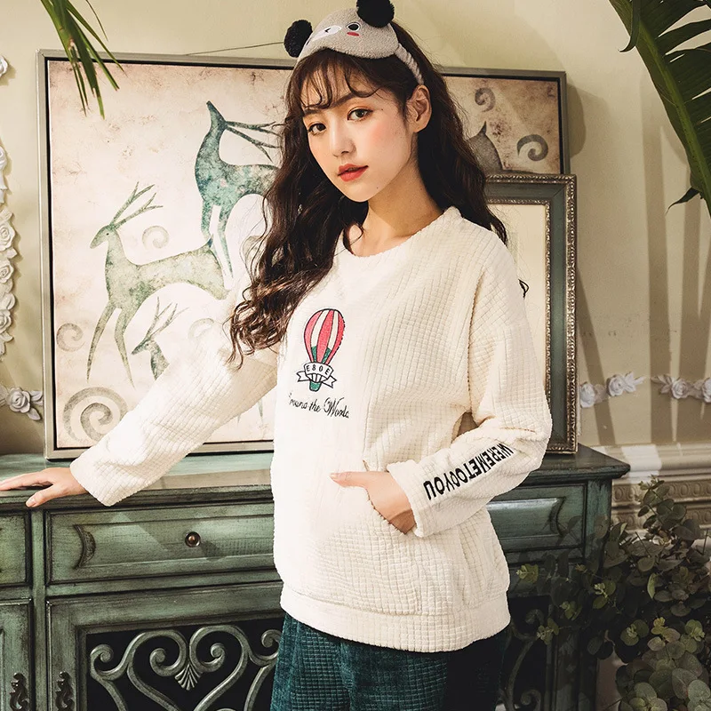 

Winter New Products Simple Cute Hot-air Ballon WOMEN'S Pajama Suit Comfortable Warm Flannel GIRL'S Pajamas