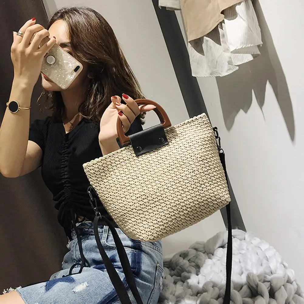 

Crossbody Straw Hand Woven Bag Fashion Causal Tote Women Rattan Handwoven Braided Handbags Wicker Shoulder Bags For Beach Travel