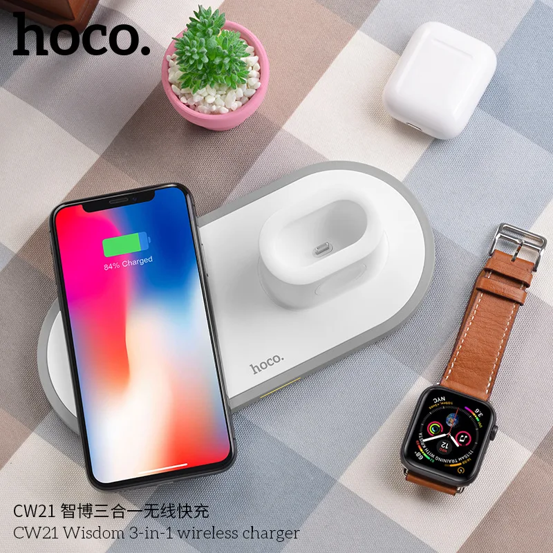 HOCO 3 в 1 Qi Беспроводное зарядное устройство для iPhone 11 pro X XS Max XR для Apple Watch 4 3 2 Airpods 10 Вт Быстрая зарядка для samsung S10