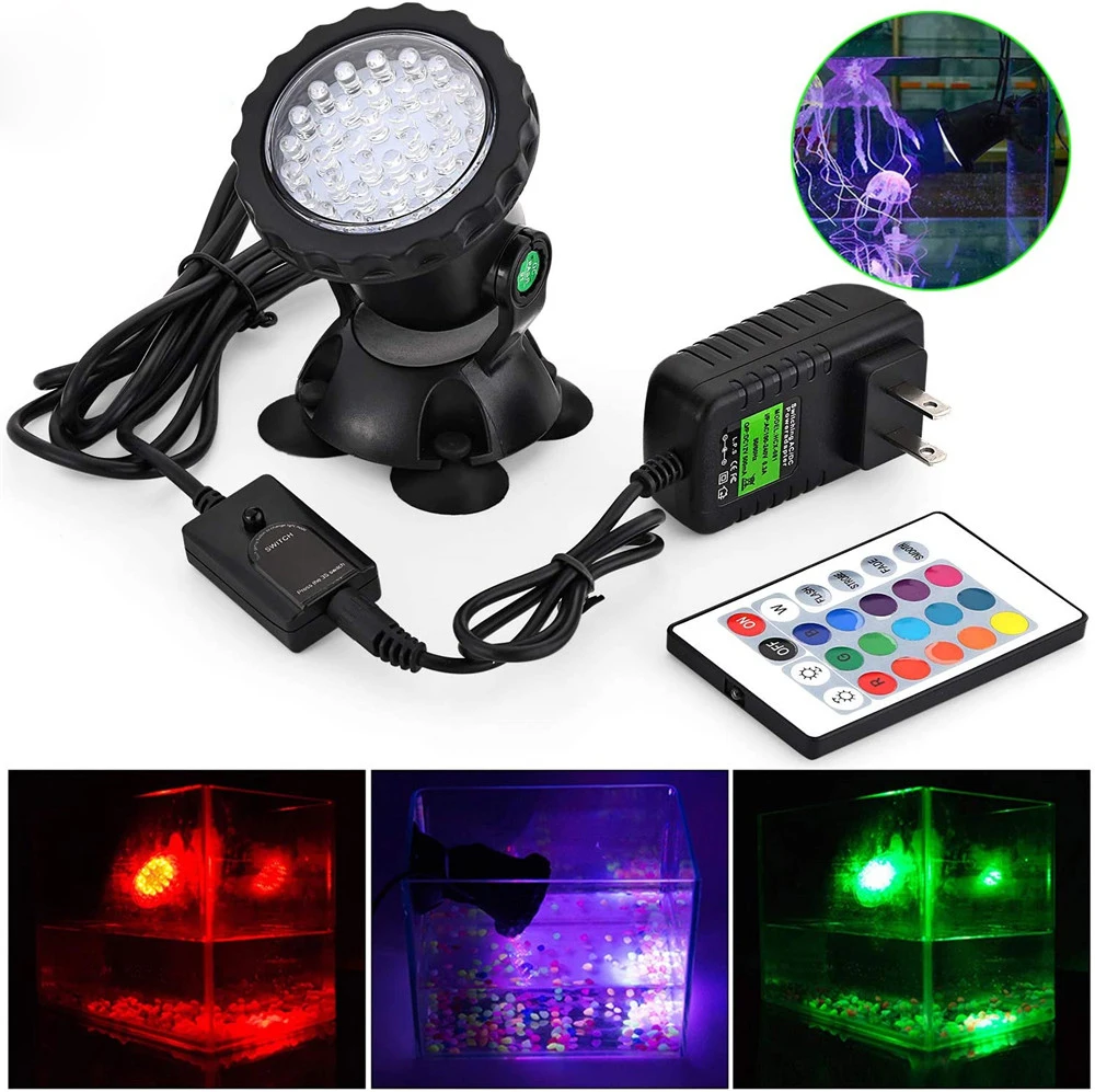 underwater lights RGB Submersible Pond Swimming Pool Lights IP68 Waterproof Underwater Aquarium Spotlights 36 LED Garden Landscape Lawn Light underwater solar lights