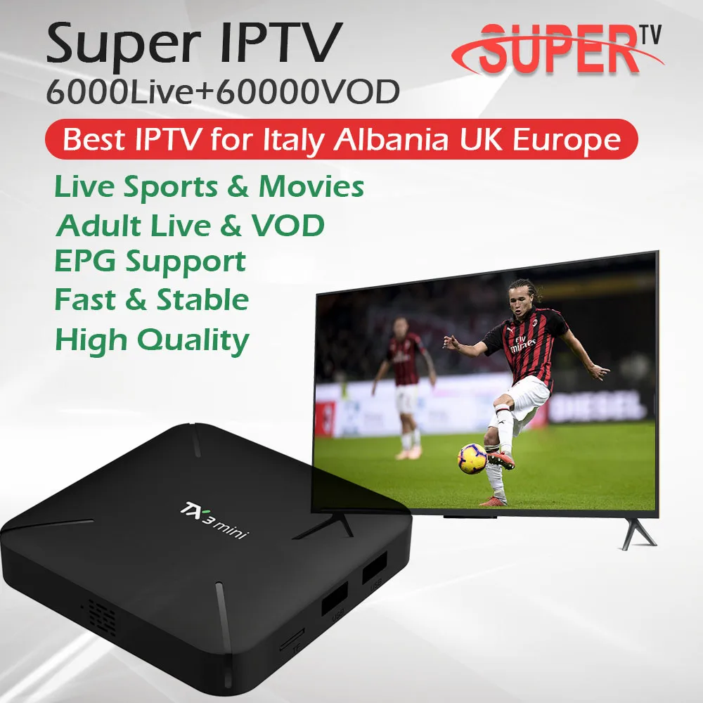 

TX3Mini Android TV BOX 2G/16G Amlogic S905W WIFI 4K Smart IPTV Box++1 Year Italy IPTV Subscription UK English IPTV+Adult VOD Box
