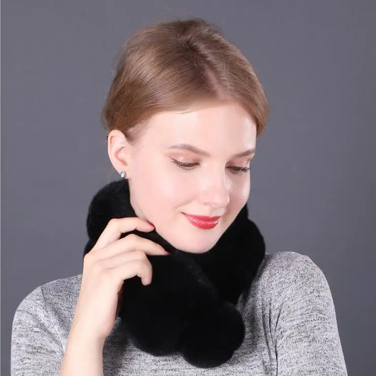 Black scarf Зимний меховой шарф для женщин, модный двойной трубчатый плотный теплый кроличий мех, Одноцветный шарф-шаль для девушек, аксессуары для диких девушек - Цвет: Black scarf