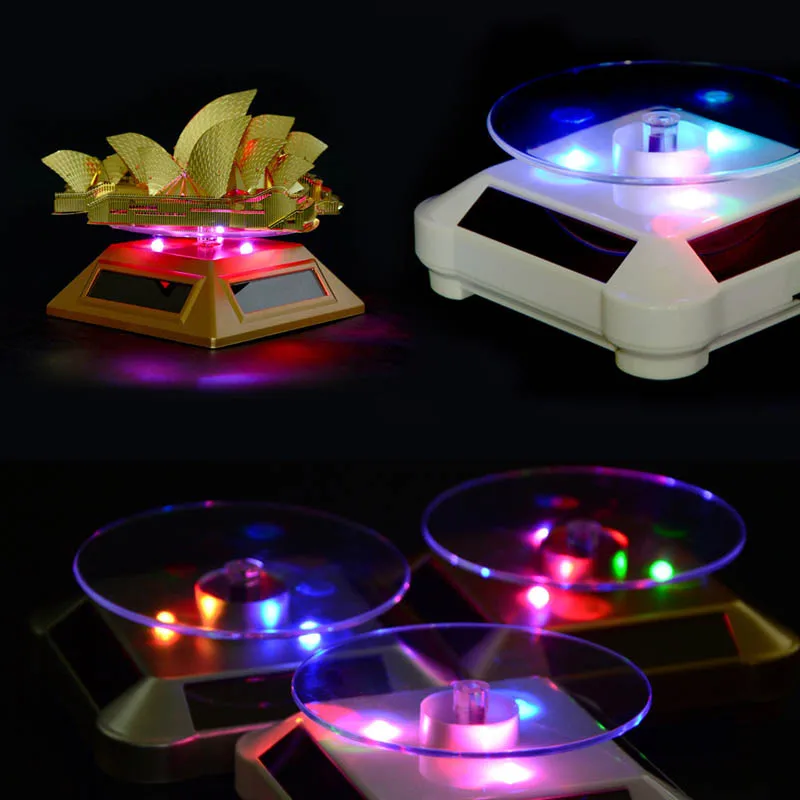  LED Light Solar Jewelry Display Stand 360 Rotating Showcase Necklace Bracelet Watch Ring Show Turnt
