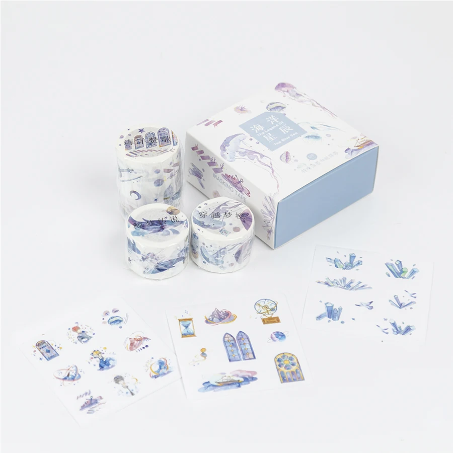 4pcs/lot Decorative Vintage Wide Adhesive Washi Tape Set Masking Tape Stationery Scrapbooking Planner Accessories - Цвет: B