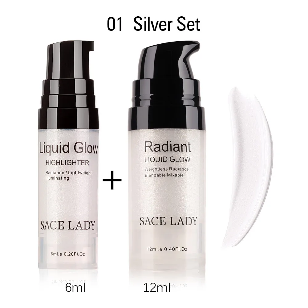 04 Silver Set SACE LADY Glitter Liquid Highlighter 3D Face Illuminator Professional Shimmer Glow Make Up Cream Facial Bronzer Contour Cosmetic - Цвет: 04 Silver Set