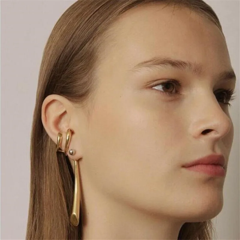 

YIKUF88 Women Earrings Long Gold-plated Earrings Vintage Metallic Gradient Linear Stud Earrings Cold Wind Fine Jewelry for Women