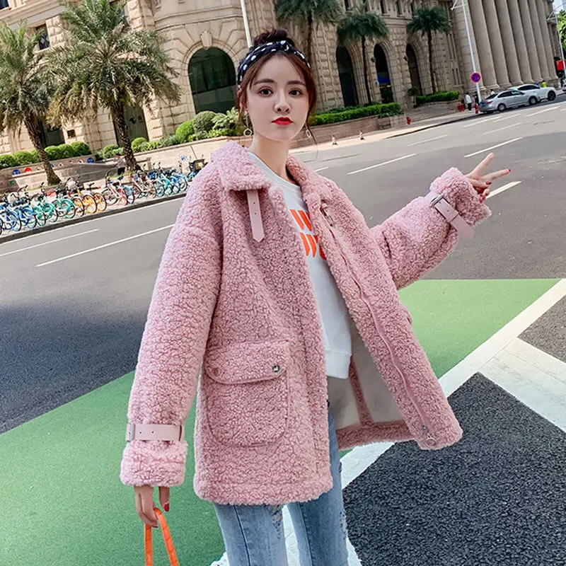 

Lamb fur coat female fur all-in-one winter 2019 new thick Korean version of the ins grain velvet small subnet red
