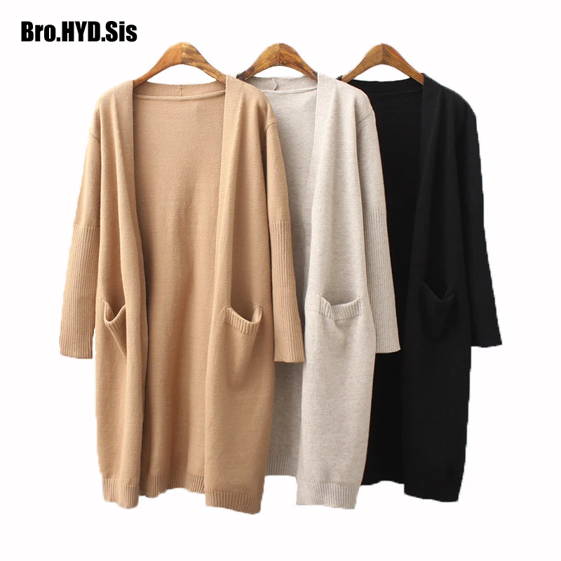 

Soft Women Solid Cardigan Sweater with Pocket 2019 Autumn Winter Fashion Open Front Sweaters Loose Knitting Female Tops khaki
