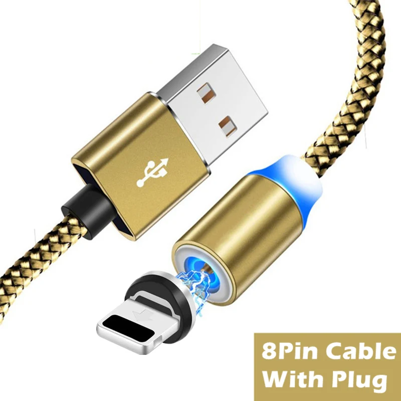 Верхний Магнитный кабель для быстрой зарядки для iphone/Micro USB/type-C, зарядное устройство для iphone 6, 7, 8, x, для Samsung s10 Redmi 4, 5, 6 - Цвет: Gold 8Pin