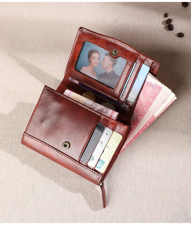 Genuine Leather Wallet For Women Vintage Short Clutch Wallets Purse With Card Holder Zipper Coin Pocket Bag Female Portefeuille