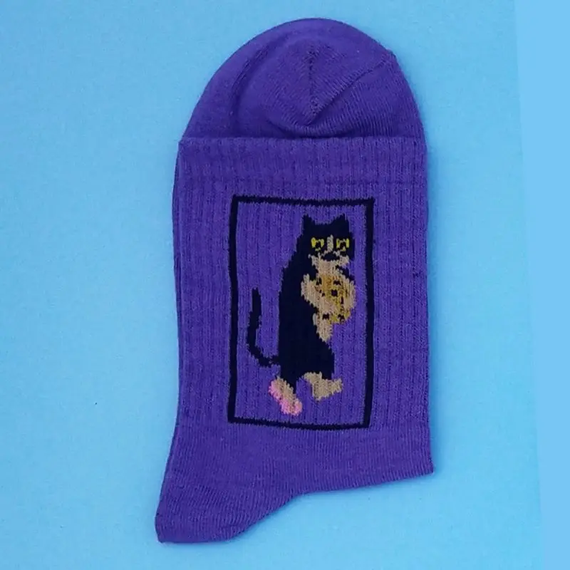 3 пары в стиле Харадзюку, хлопковые носки в стиле хип-хоп для женщин и девочек осенне-зимние Носки с рисунком кота, 95AB