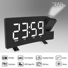 Réveil à Projection Affichage LED Numérique PLAFOND 180 Degrés projecteur Gradateur Snooze Horloge Multifonctions Radio Batterie De Secours