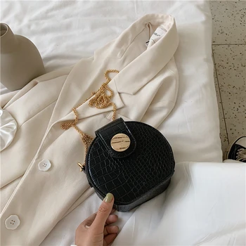 

Summer 2020 New Female Bag Fashion Casual Shoulder Bag Saddle Bag Chain Small Round Bag Messenger Bag Stone Grain Ladies Bag