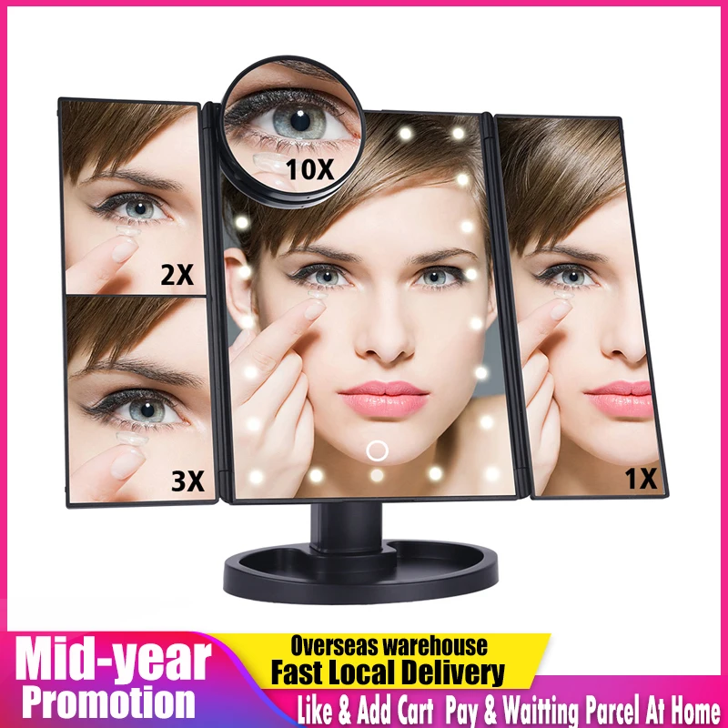 Makeup Mirrors-Touch Screen LED Lighted Makeup Mirror with 10x Magnifying Mirrors