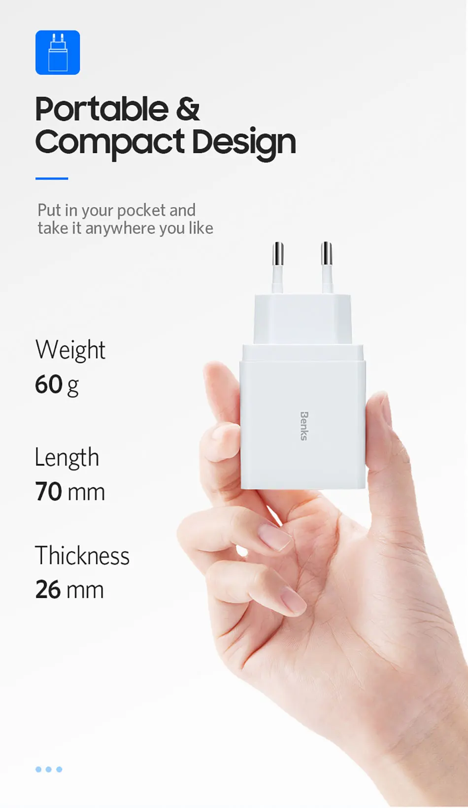 Benks PA31 PD USB C зарядное устройство адаптер для iPhone XS 11 Pro MAX X XR 8Plus Xiaomi 18 Вт EU type-C порт быстрая зарядка Быстрая зарядка 3,0