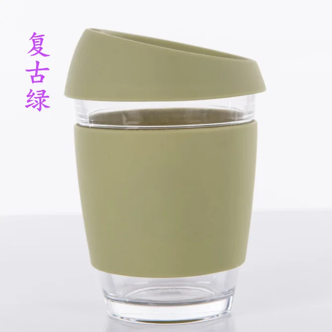 12 унций кофейная чашка с силиконовой крышкой чашка для фруктового сока чашка для воды многоразовая стеклянная кофейная кружка с силиконовым рукавом - Цвет: Vintage Green