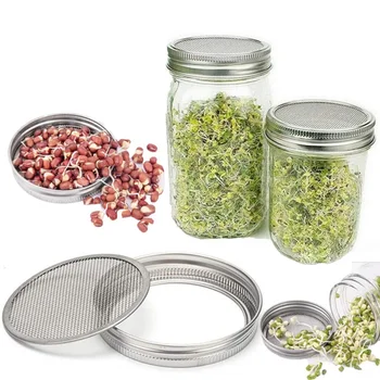 

4PCS Seed Sprouter Germination Cover Kit Strainer Lids Stainless Steel Germinator Sprouting Jars with Stainless Steel