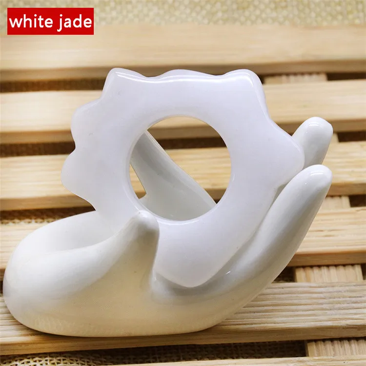 white jade Натурального нефрита уход за кожей лица Guasha массаж рук выскабливание скребок для кузова с украшением в виде кристаллов царапин для похудения уход за кожей лица массажер, косметический уход - Color: white jade