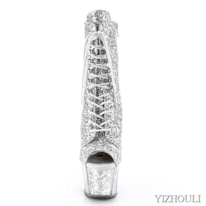 Party pole dancing 15cm ankle boots, sequined vamp material 6in road toe, sexy model, dancing shoes
