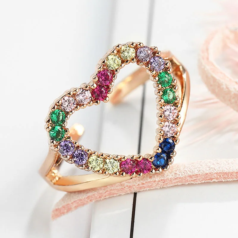 

MOONROCY Silver Color CZ Crystal Rings Wedding Engagement Ring Bohemia Heart Cubic Zirconia Jewelry for Women Gift Dropshipping