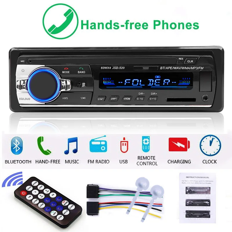 Автомагнитола JSD 520 стерео 1 Din 12-24 В Bluetooth Fm Aux аудиоприемник для автомобиля