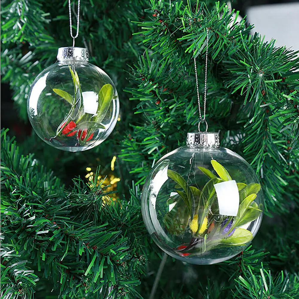 

12pcs/set Christmas Tree Hanging Decorations Clear Bauble Open Plastic Ornament Round Ball Kids Christmas Decoration