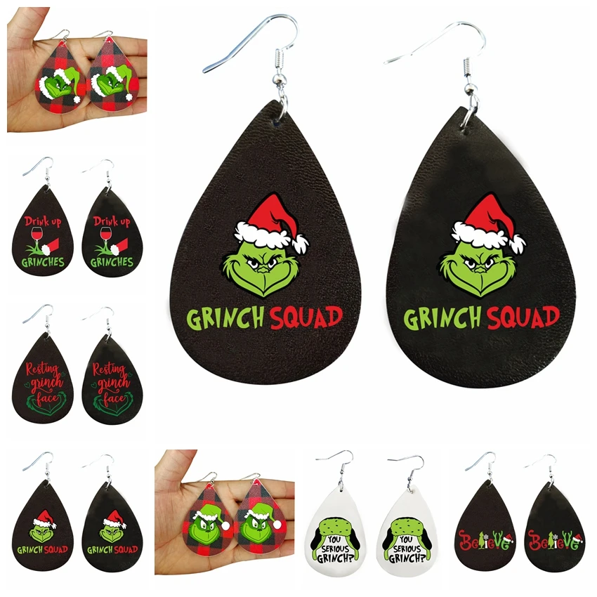Grinch Jewelry Cute Leopard Print Grinch Earrings For Christmas. Teardrop Shaped Faux Leather Leopard Print Earrings. Grinch Earrings For Christmas. Grinch Gifts For Women Grinch Accessories For Women