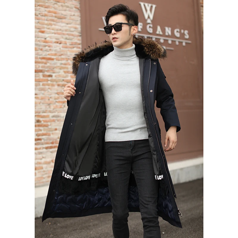 Зимнее Мужское пальто с воротником из лисьего меха, пальто с натуральным мехом, воротник из лисьего кролика, подкладка из натурального меха, парка с воротником из енота