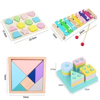 Hot Kids Montessori Wooden Toys Macaron Blocks Learning Toy Baby Music Rattles Graphic Colorful Wooden Blocks Educational Toy 5