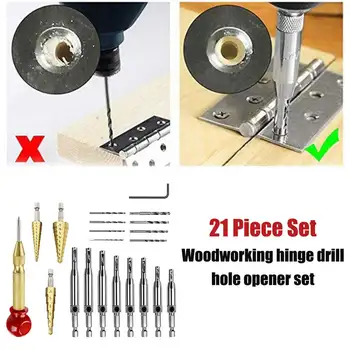 

21pcs Drill Bits Set Spring Loaded High Speed Steel Hole Opening Hinge Tapper Heat Resistant For Woodworking Door Window