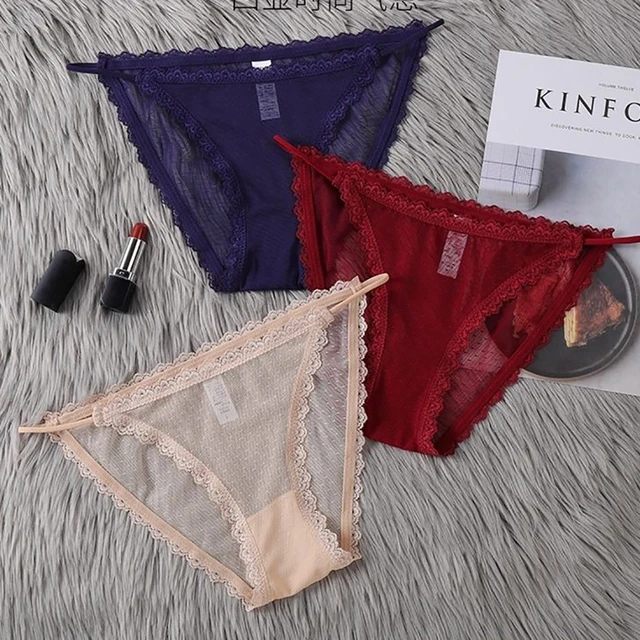 Womens Seamless Underwear Sexy Lace Lingerie Knickers Ice Silk
