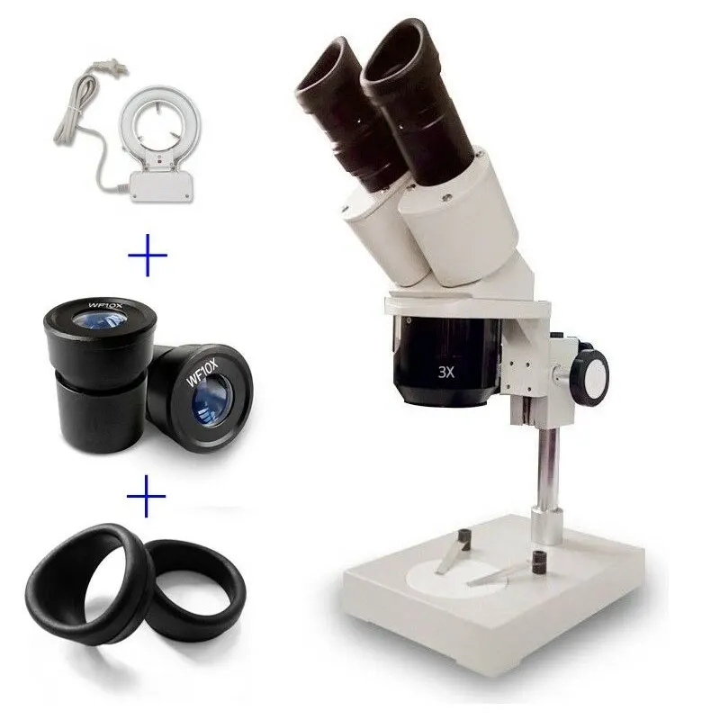 Бинокулярный стерео микроскоп 1X 3X цели пайки ремонт Microscopio с лампой WF10X WF15X WF20X окуляр опционально
