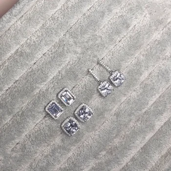 

Real 925 Sterling Silver Stud Earrings Emerald cut Created Moissanite Earrings for women female Boucle D'oreille Femme Bijoux
