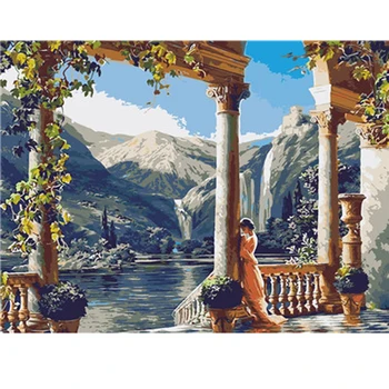 

Home decor landscape mountain lady painting diy oil painting by numbers kit diy painting unique gifts for adults and children