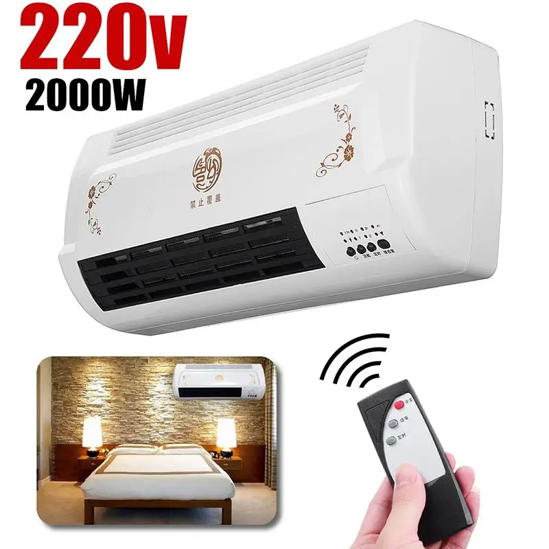 

Fan Warmer Radiator Electric Heater Wall Mounted Conditioner Fan Heating Remote Timing Household Bathroom With Remote Control