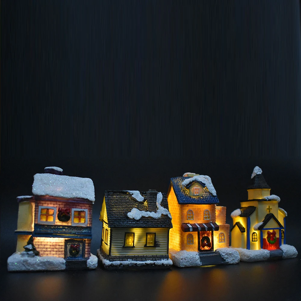Рождественский орнамент, красочный светодиодный светильник, снежный домик, деревенские дома, городок, Новогоднее украшение, батарея, яркое украшение, фестиваль