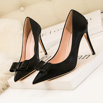 

NEW 10CM PUMPS Fashion slim show fine with high heel suede pointed bow high heels women's shoes single shoes