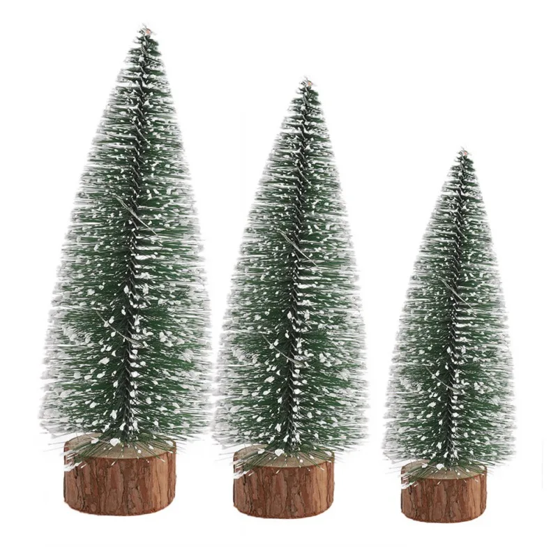 

Tabletop Christmas Tree Miniature Pine Frosted With LED Design Trees With Wood Base Crafts Home Decor Ornaments