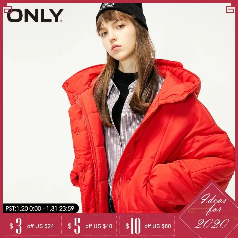 

ONLY Letter Embroidery Light Short Hooded Bread Cotton Padded Coat Jacket| 119122502