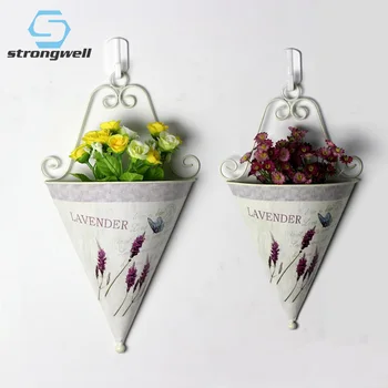 

Strongwell Pastoral Iron Lavender PatternWall Hanger Flowerpot Plant Storage Box Floral Art Pendant Nordic Home Decoration 2pcs