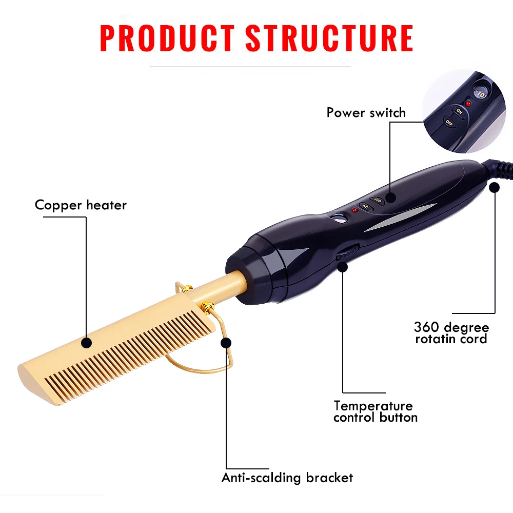 Najtaniej Grzebień elektryczny prostownica wysoka prasa termiczna grzebień gorące prostowanie grzebień elektryczny przyjazny dla środowiska stop tytanu