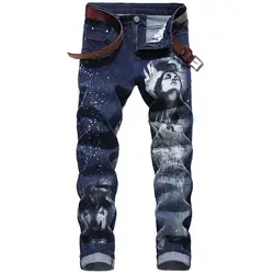 KIOVNO для мужчин стрейч красочные джинсы 3D узор джинсовые брюки повседневные штаны для мужчин Slim Fit джинсовые брюки хип хоп