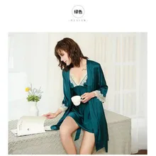Новая Осенняя шелковая атласная одежда для сна, сексуальные пижамы на подтяжках для женщин, двухсекционная одежда для сна, шелковая ночная рубашка, одежда для сна, домашняя одежда