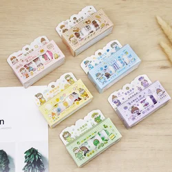 Autocollant de décoration pour journal intime, bande adhésive Washi, bande adhésive, pour journal intime, ensemble de papeterie, dessins animés et papier, 4 pièces/ensemble 