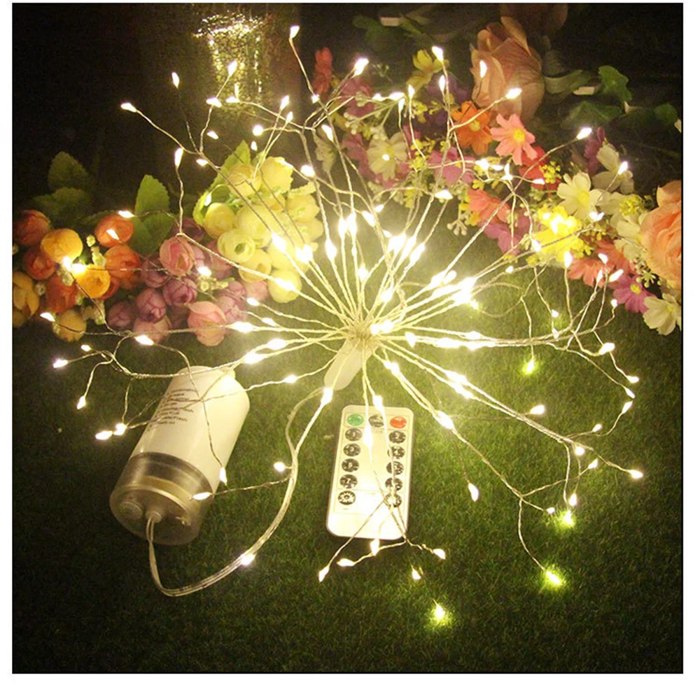 RC Firework LED String Lights Waterproof Copper Wire Fairy Light Hanging Starburst Twinkle Light Dandelion For Christma Home D30