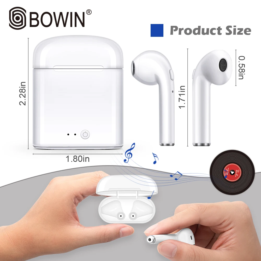 BOWIN i7 Mini TWS Bluetooth беспроводные стерео наушники с зарядной коробкой спортивные гарнитуры для всех смартфонов