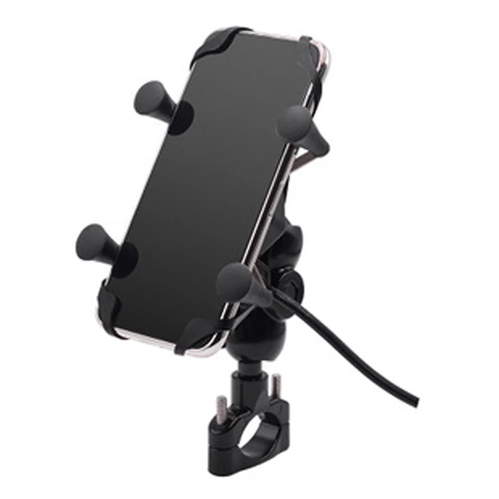 Gps держатель для телефона мотоцикла кронштейн QC3.0 Быстрая зарядка DC12-24V - Цвет: Black Handlebar