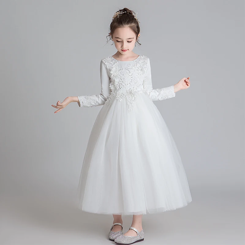 Autumn and winter mesh gauze princess long-sleeved costume princess flower girl tutu dress wedding birthday party dress kids