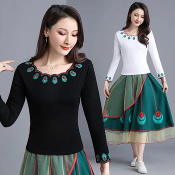 

KYQIAO blusas mujer de moda 2020 online chinese store ethnic tops original designer black white embroider blouse shirt