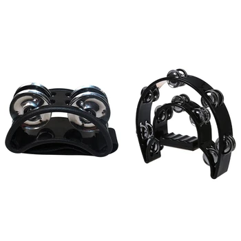 

Musical Double Half Moon Tambourine Drum Kit Hi Hat Percussion & Percussion Foot Tambourine with Metal Jingles, Black